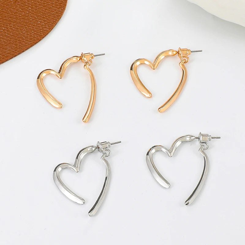 Love Heart Drop Earrings in Gold/Silver