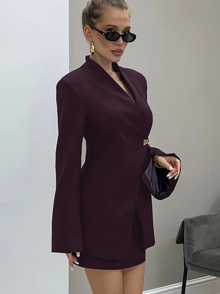 Fashion Set For Women 2 Piece Sets New Arrival Matching Two Pieces Sets Long Sleeve Blazer Top And Skirt Suits Outfits Clothing