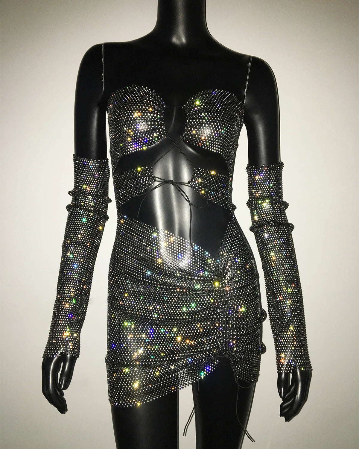 Women Sexy Two Piece Sets Strapless Rhinestone Diamond Crop Top