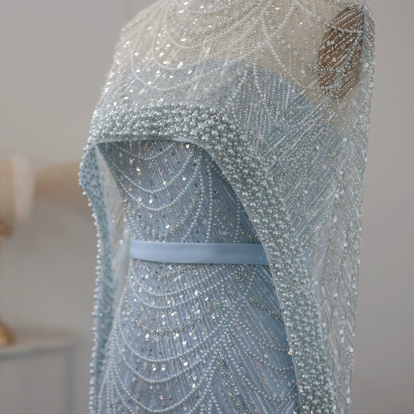 Sharon Said Luxury Pearls Dubai Champagne Evening Dresses
