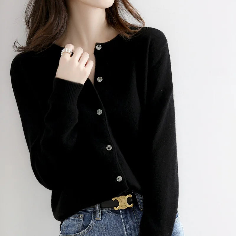 Women’s O-Neck Single-Breasted Cardigan Sweater