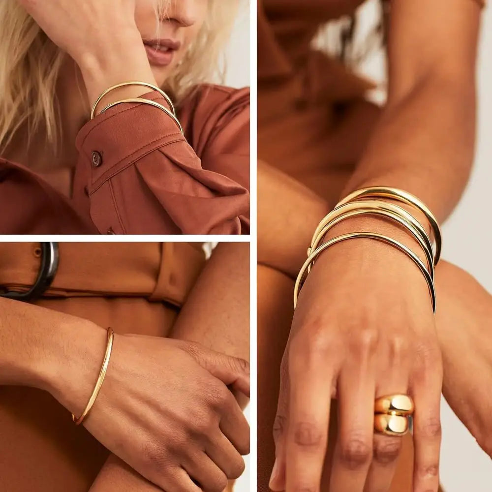 Fashionable Stainless Steel Round Gold Bangle