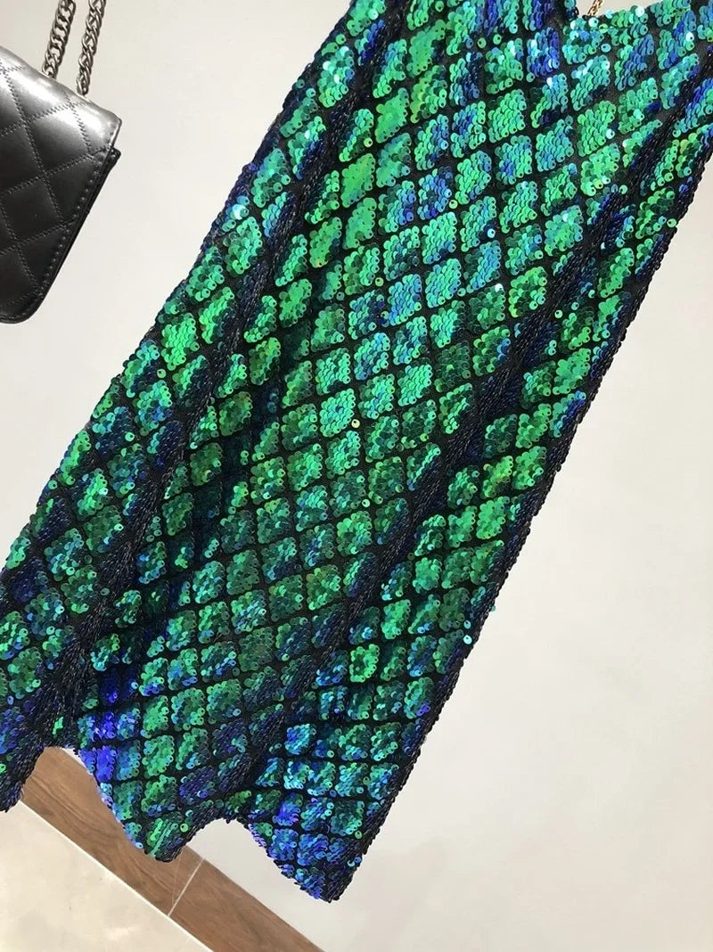 Sexy Dresses Party Night Club Dress 2024 Dress Summer Metal Hanging Neck Sequins Backless Holiday Skirt with Shoulder-straps