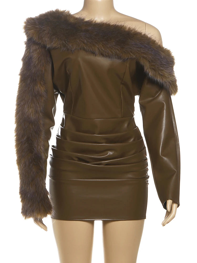 Nibber Furry Patchwork Mini Dresses