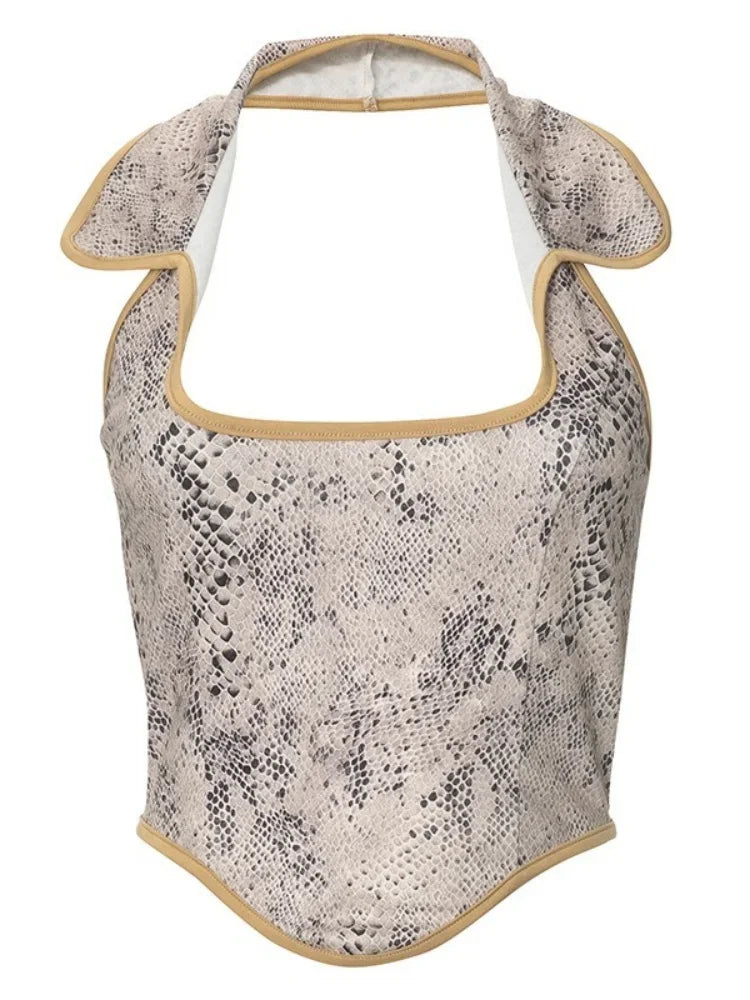 Low Cut Streetwear Y2k Accessories Crop Top Sleeveless Halter Tops Women Edgy Clothes Serpentine Turndown Collar Ropa De Mujer