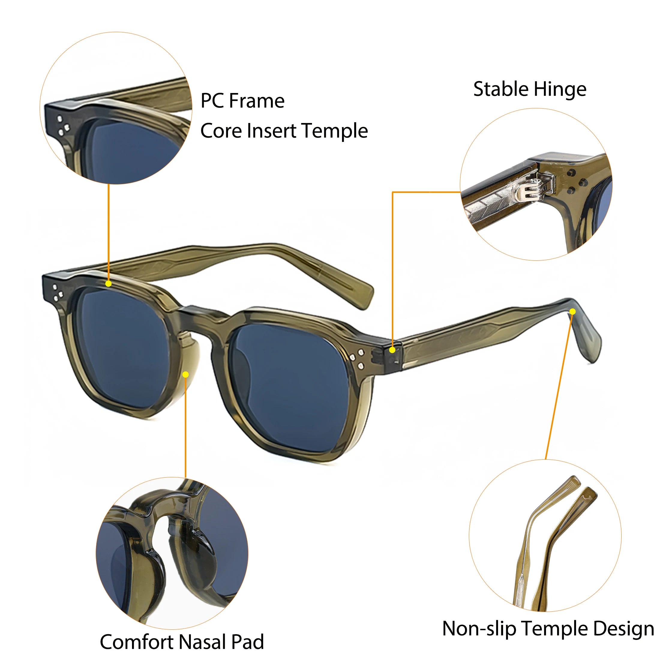 CATERSIDE Retro Punk Square Sunglasses 2 Pieces