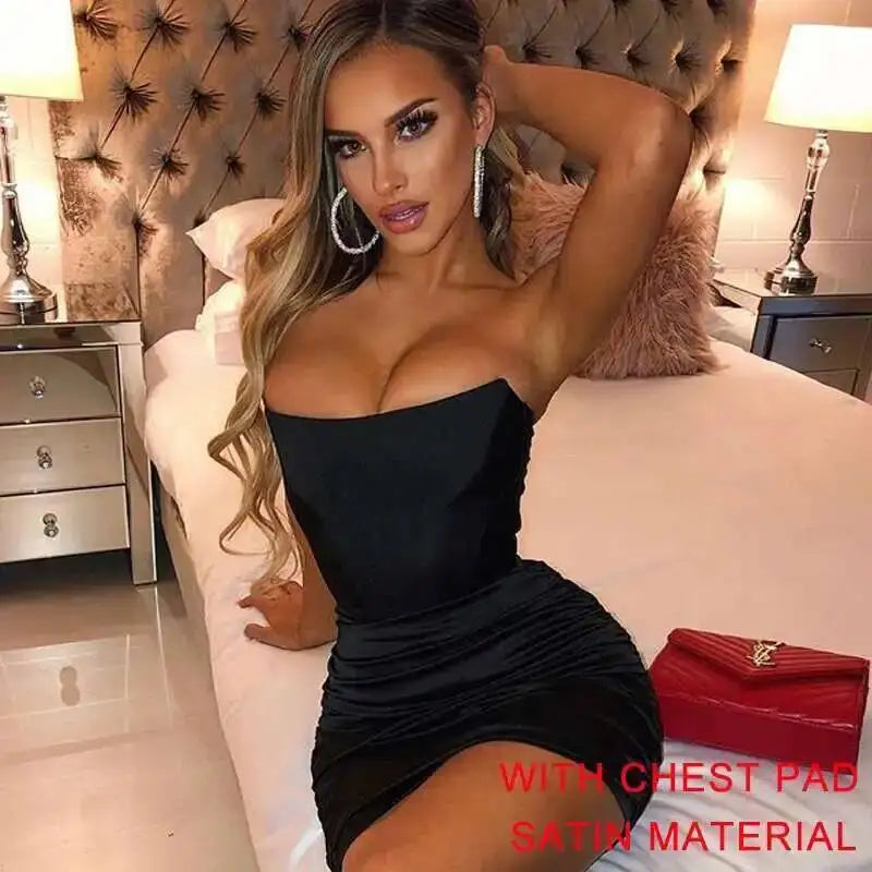 Giyu Night Club Party Woman Dress Sexy Bodycon Glitter Strapless Mini Short Prom Robe 2025 Summer Elegant Ruched Black Vestidos