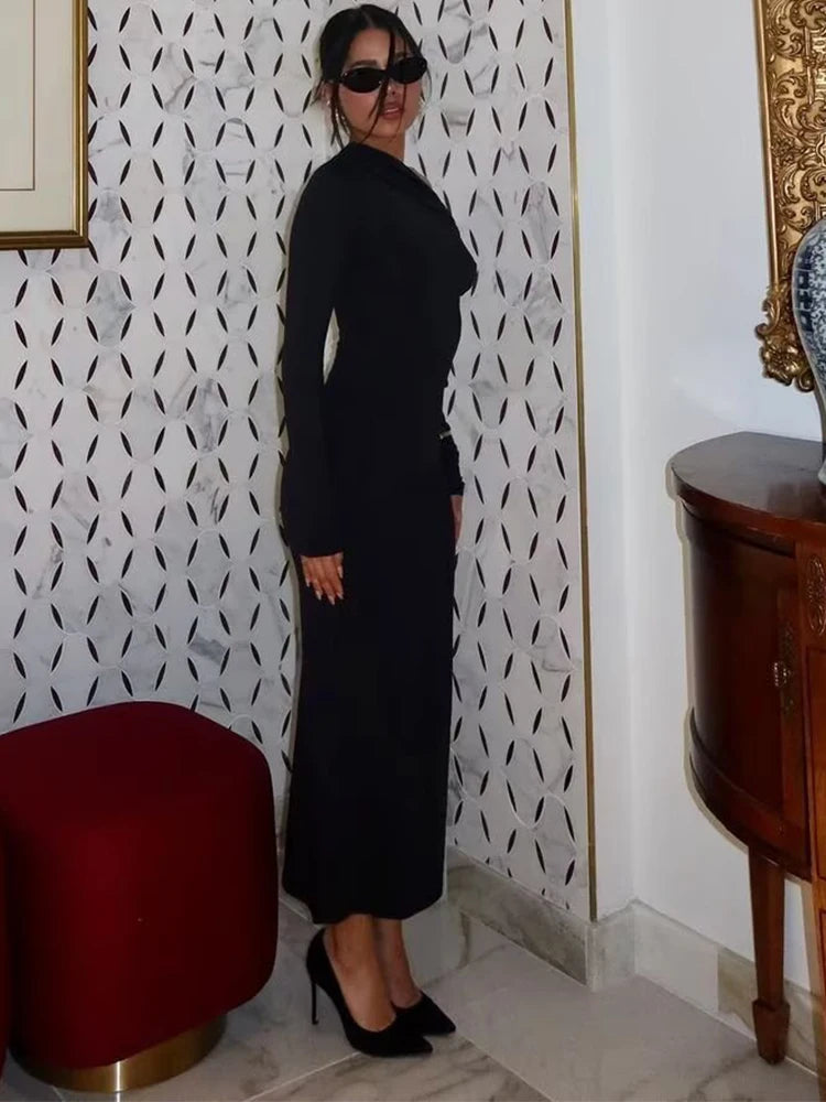 Women Sexy Dress 2025 Summer Fall New Long Sleeves Wrinkle Off-Shoulder Slim Dress Women Fashion Elegant Party Dress