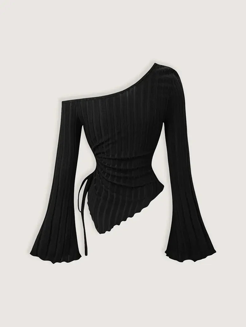 New Summer Women Fashion Elegant Flare Asymmetry Top Shirts