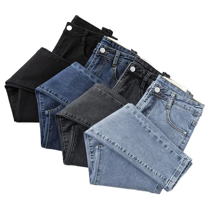 Black Grey Slimming Cropped Jeans