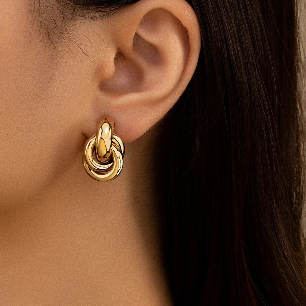 Knot Hoop Twist Stud Earrings