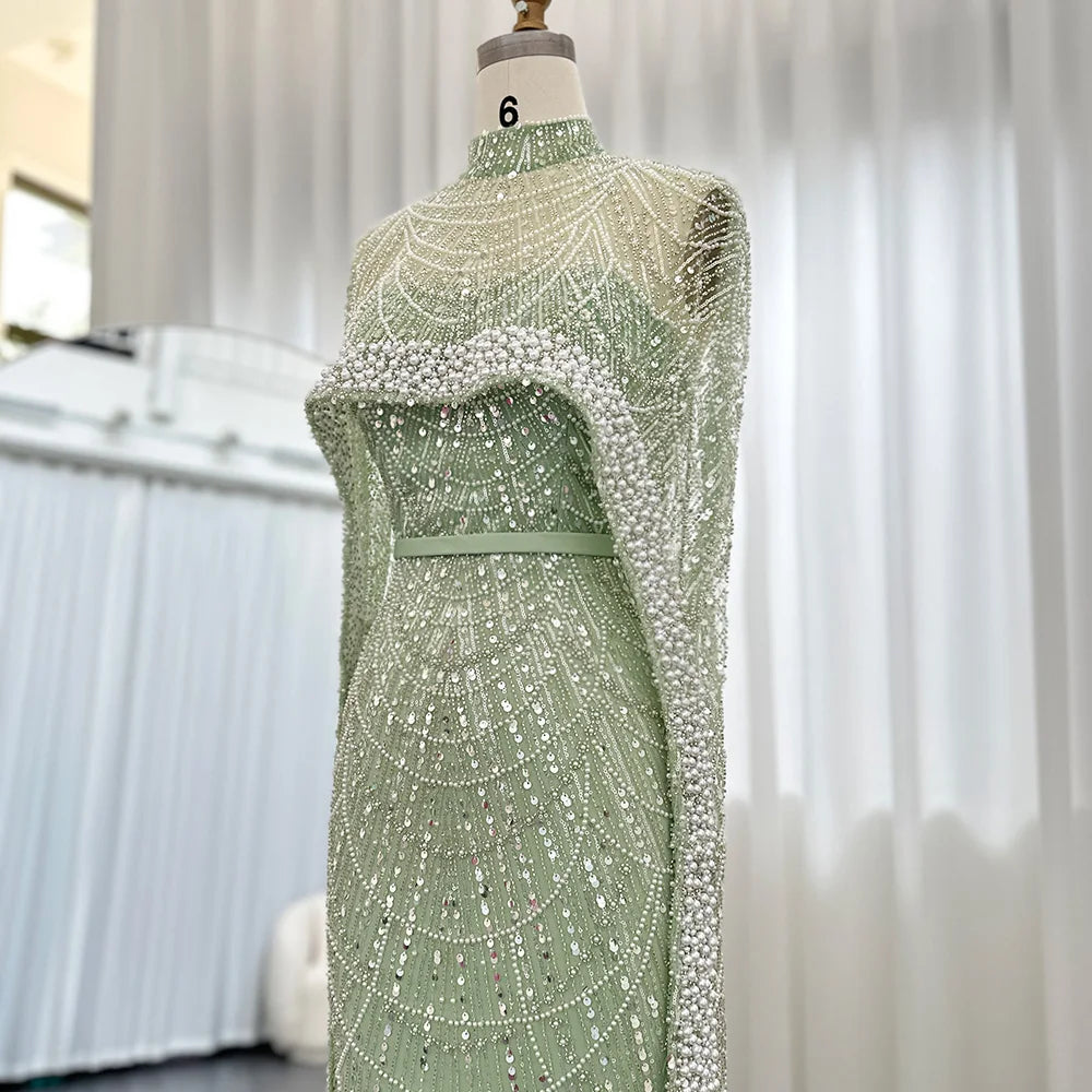 Sharon Said Luxury Pearls Dubai Champagne Evening Dresses