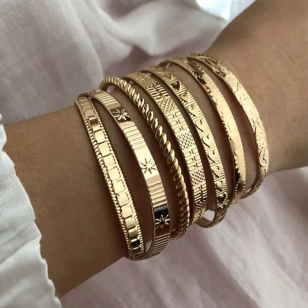 7Pcs Punk Vintage Gold Arrowhead Bracelets Set