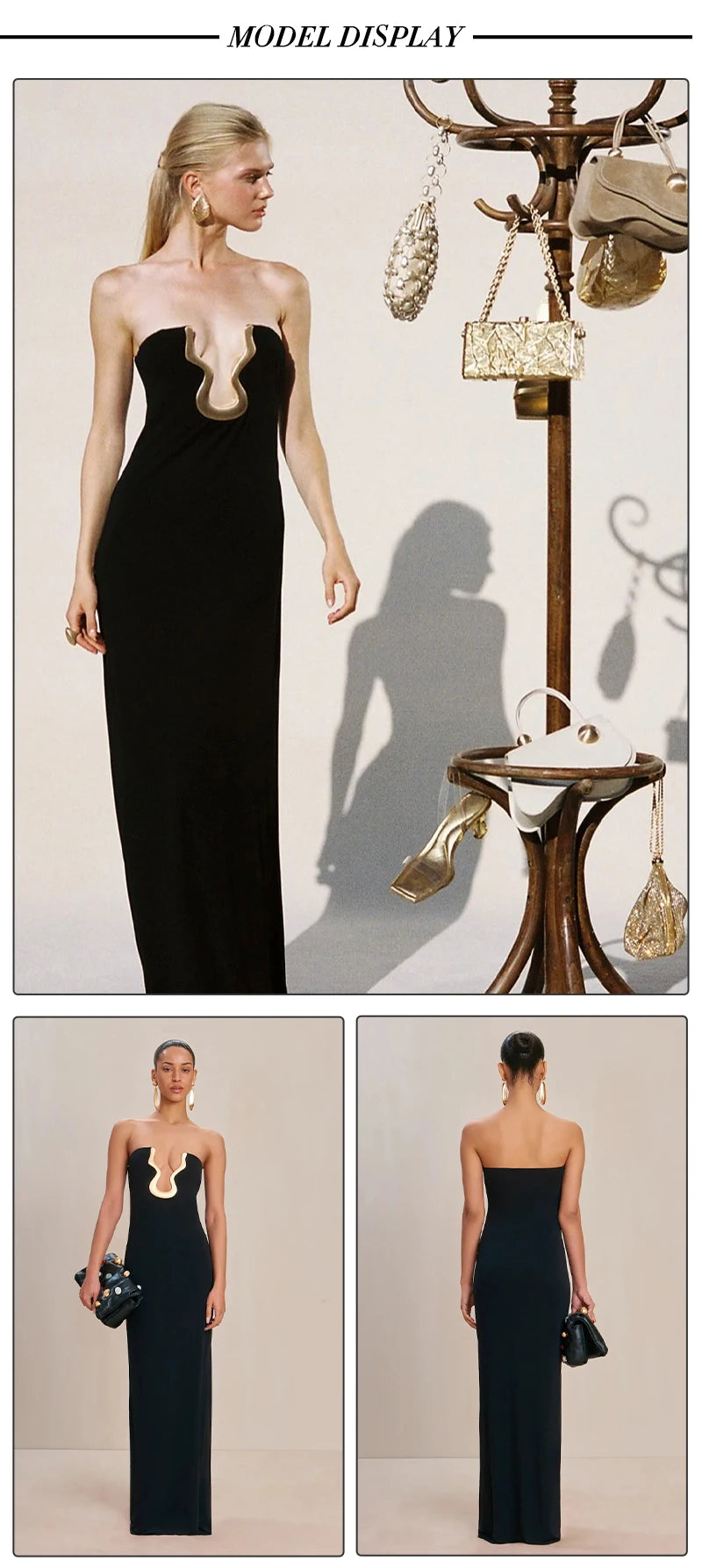 Elegant Strapless Black Long Bandage Dress