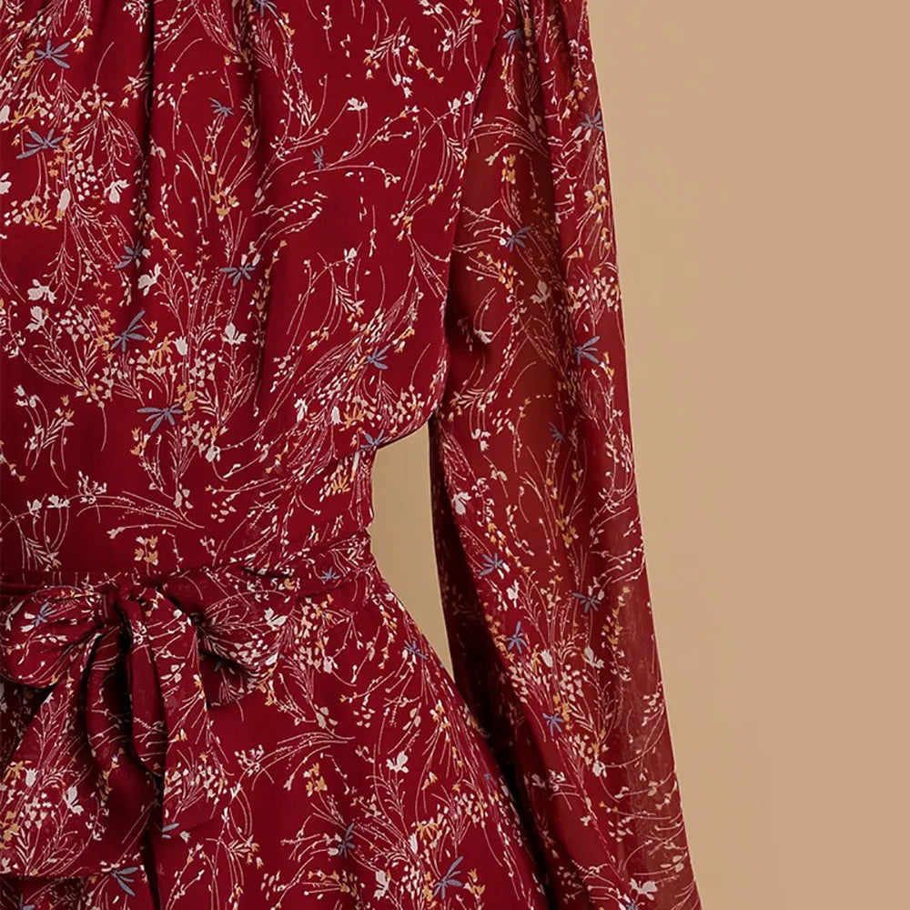 Chiffon Ruffles Floral Print Dresses