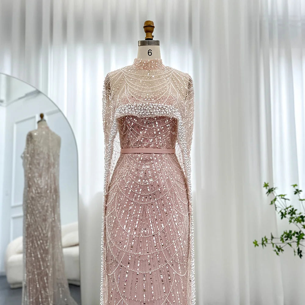 Sharon Said Luxury Pearls Dubai Champagne Evening Dresses