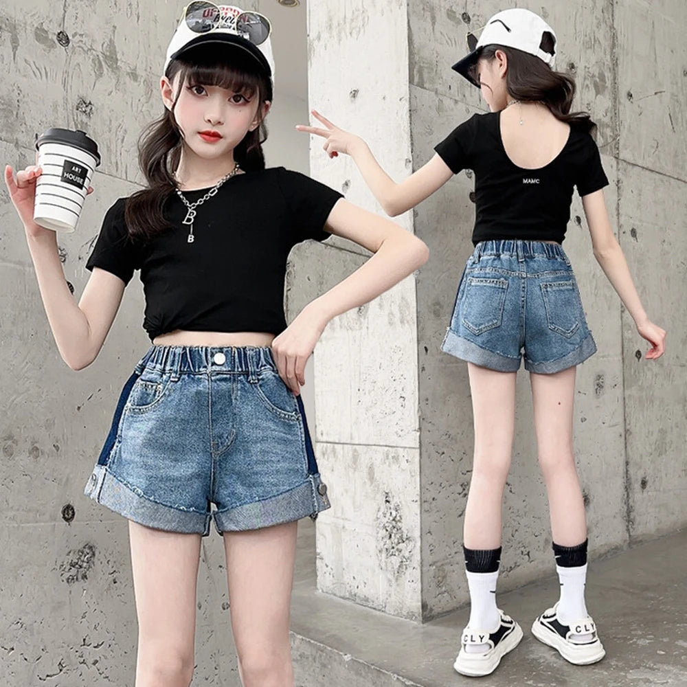 Girls' Button Denim Shorts with Pockets