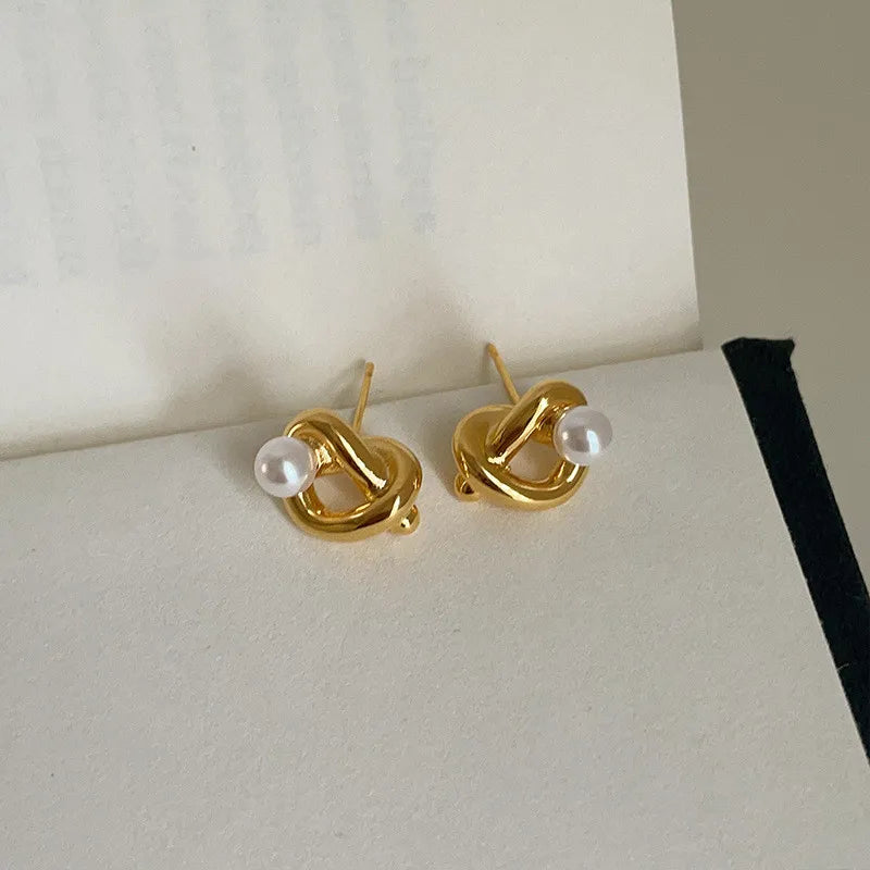 Irregular Metal Pearl Stud Earrings