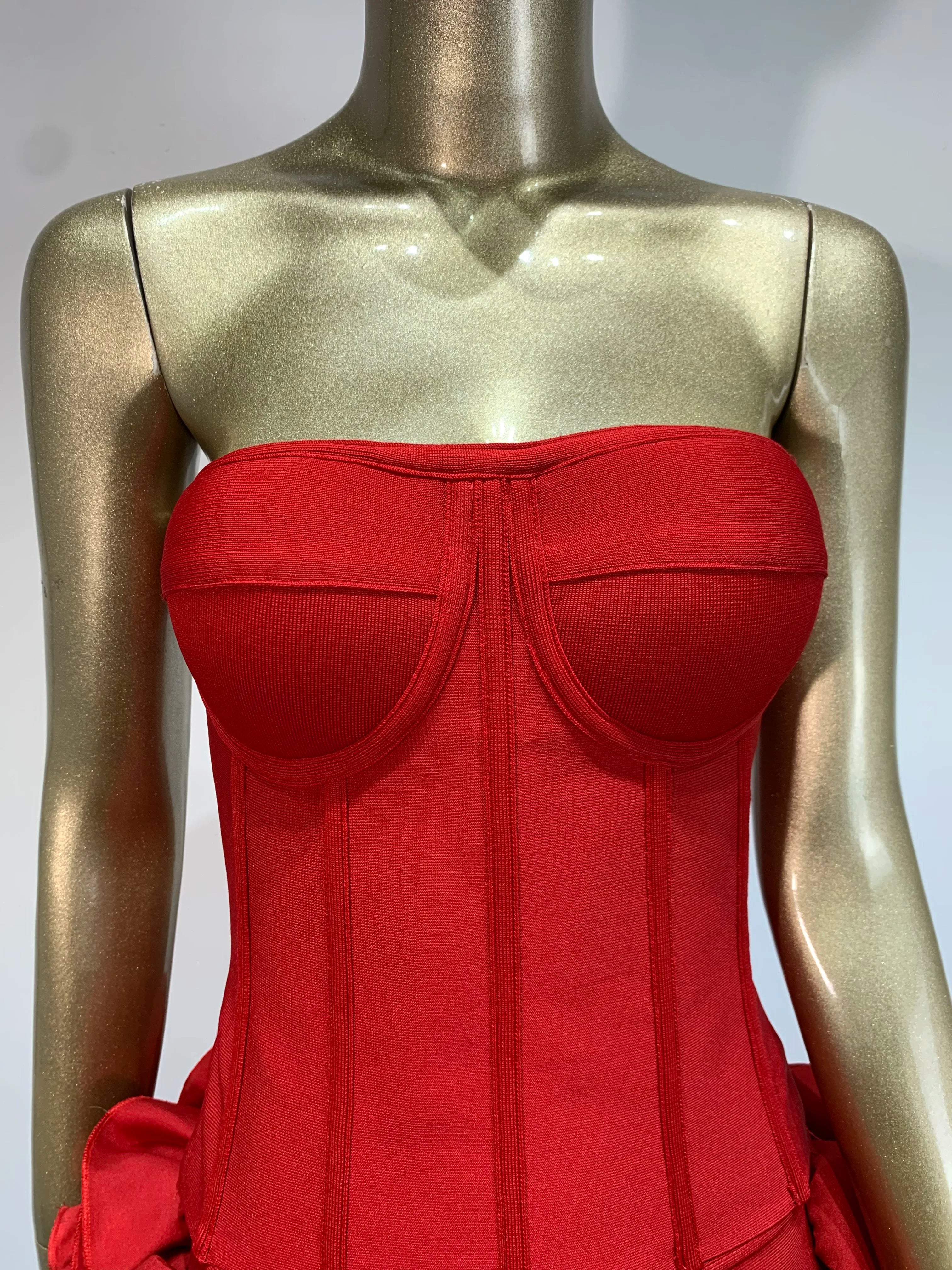 Women Red Bodycon Mini Bandage Outfits Club Party Strapless