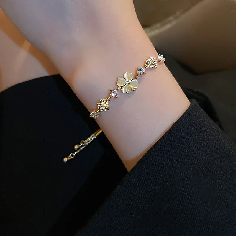 Luxury AAA Zircon Opal Clover Adjustable Bracelet