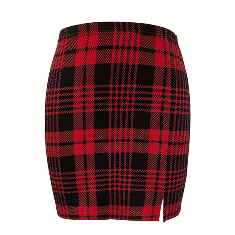 Plaid High-Waist Pencil Mini Skirt