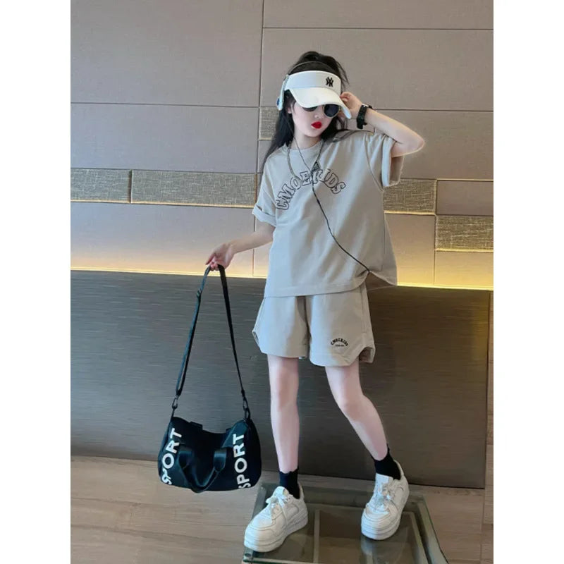 Girls' Summer Loose Short Sleeve Set
