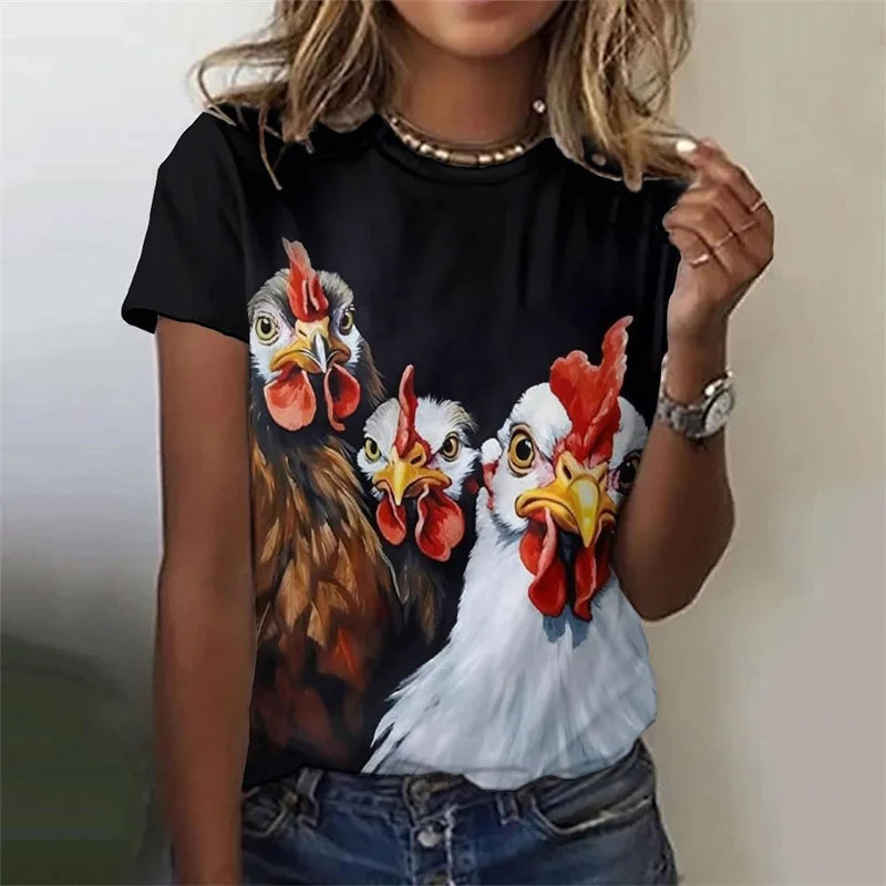 Cartoon Chicken 3D Print Oversized T-Shirt