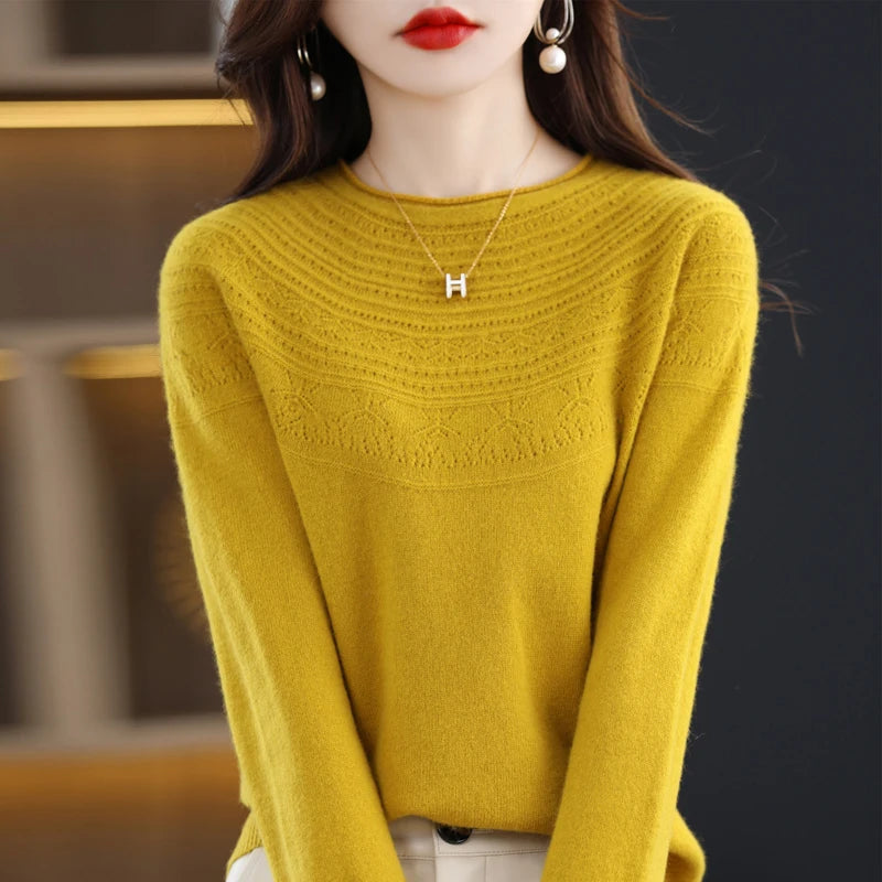 100% Merino Wool Round Neck Sweater for Women