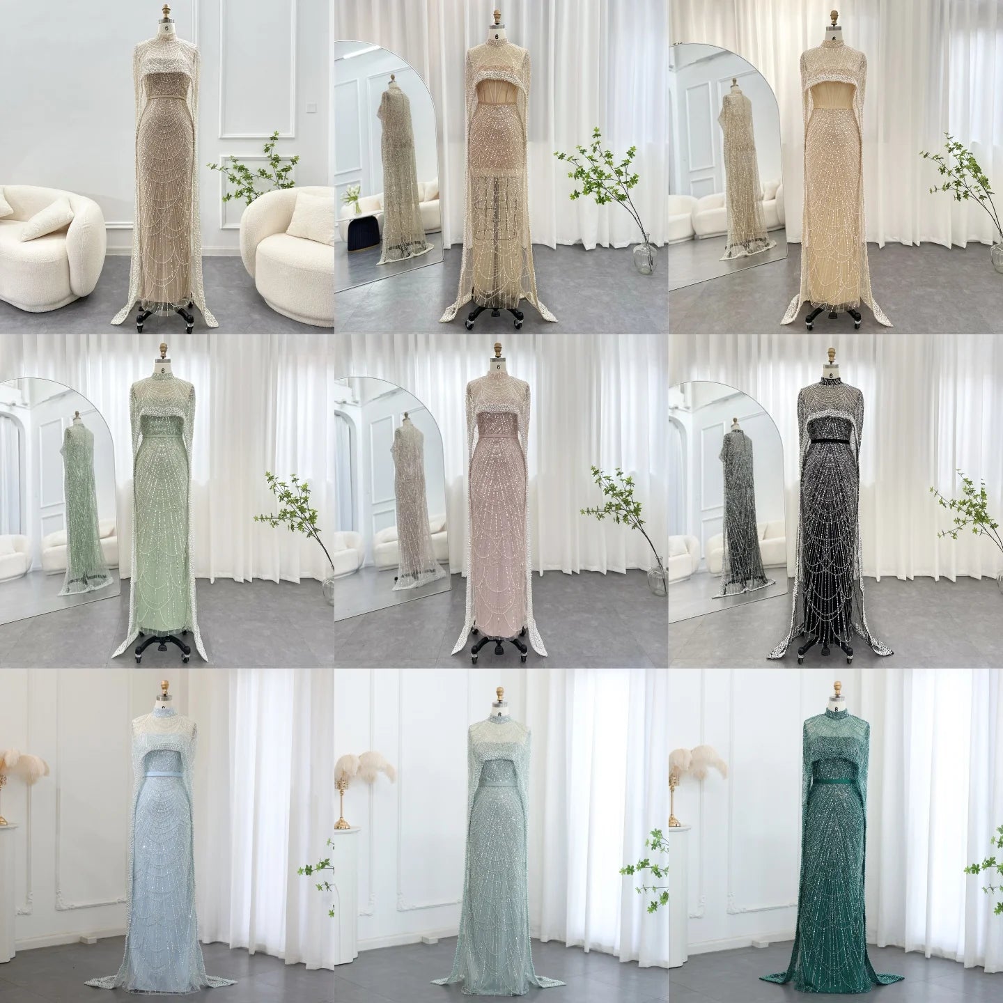 Sharon Said Luxury Pearls Dubai Champagne Evening Dresses