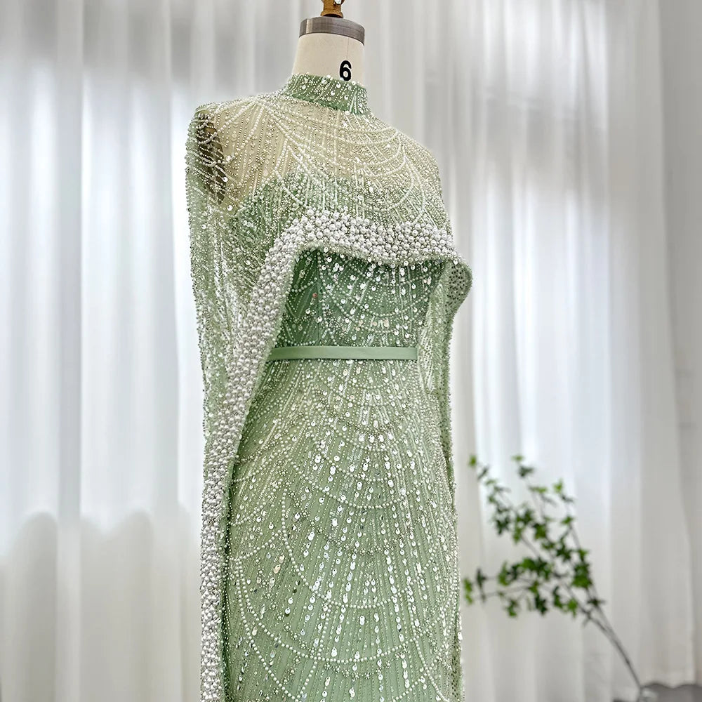 Sharon Said Luxury Pearls Dubai Champagne Evening Dresses
