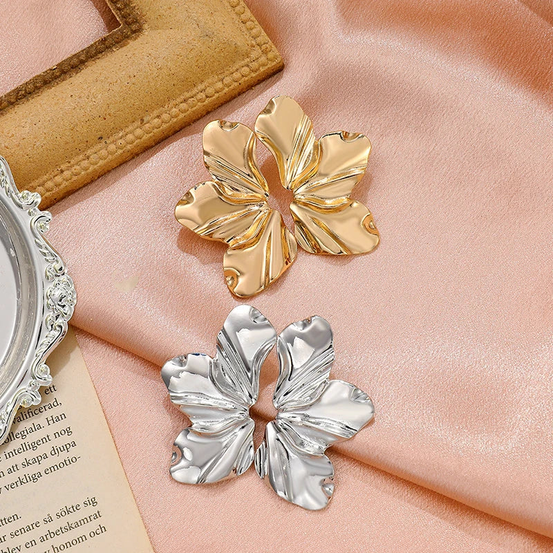 Gold Stainless Steel Half Flower Stud Earrings