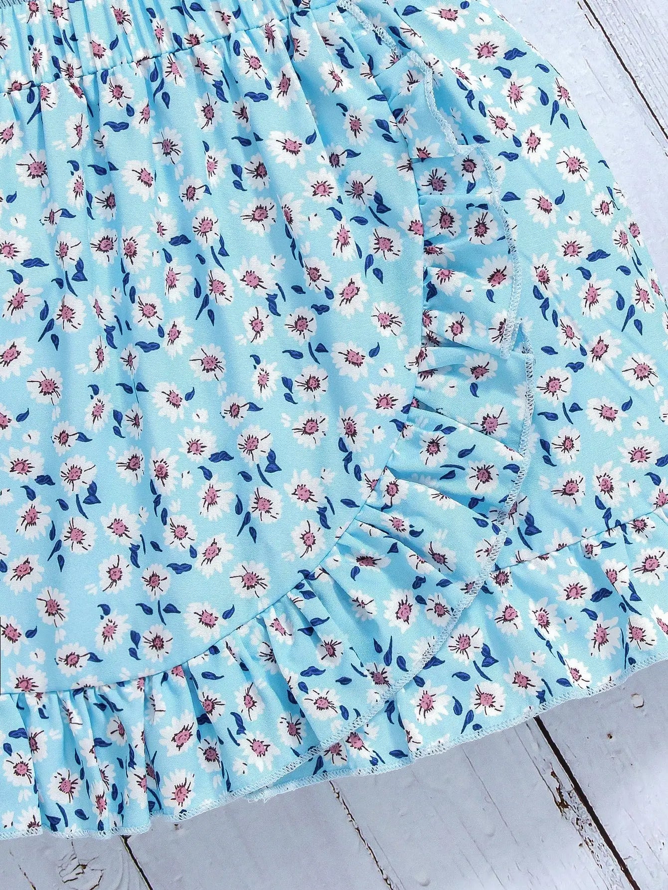 Girl's Blue 3D Floral Tee & Ruffled Skirt Set