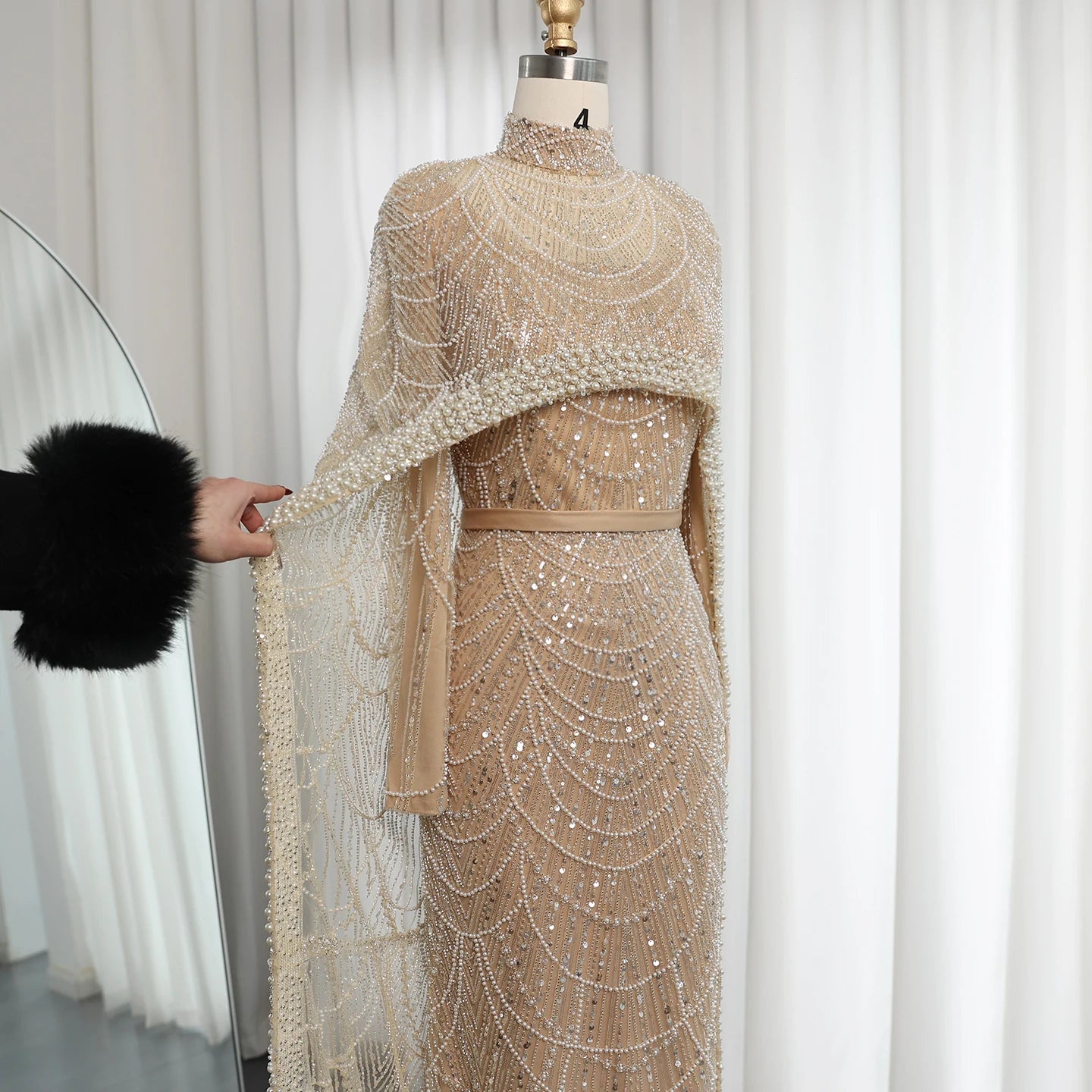 Sharon Said Luxury Pearls Dubai Champagne Evening Dresses