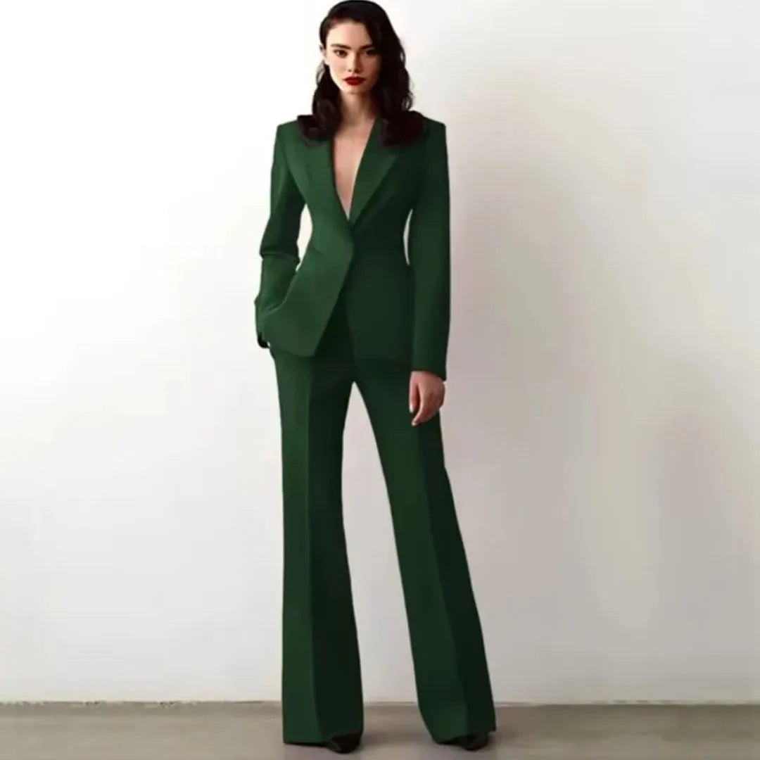 Women Suit 2 Pieces Red Single Button Solid Slim For Wedding Business Work Office Daily Commute Casual Set Blazer And Pants