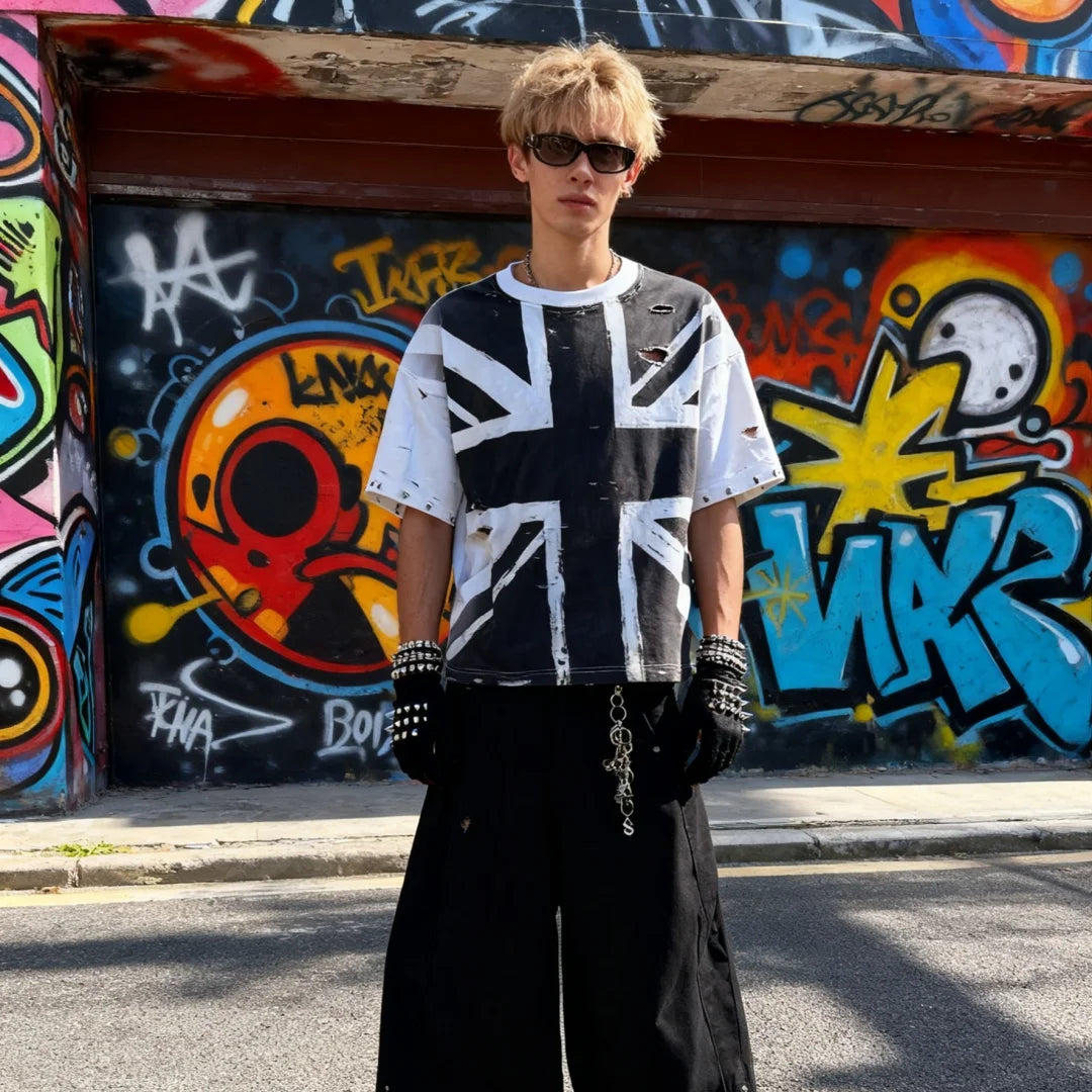 American Retro Printed Gothic Streetwear Statement Top - Unisex Edgy Personalized Casual Loose T-Shirt