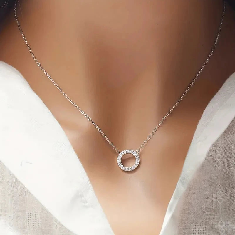 Simple Circle Pendant Necklace with Cubic Zircon