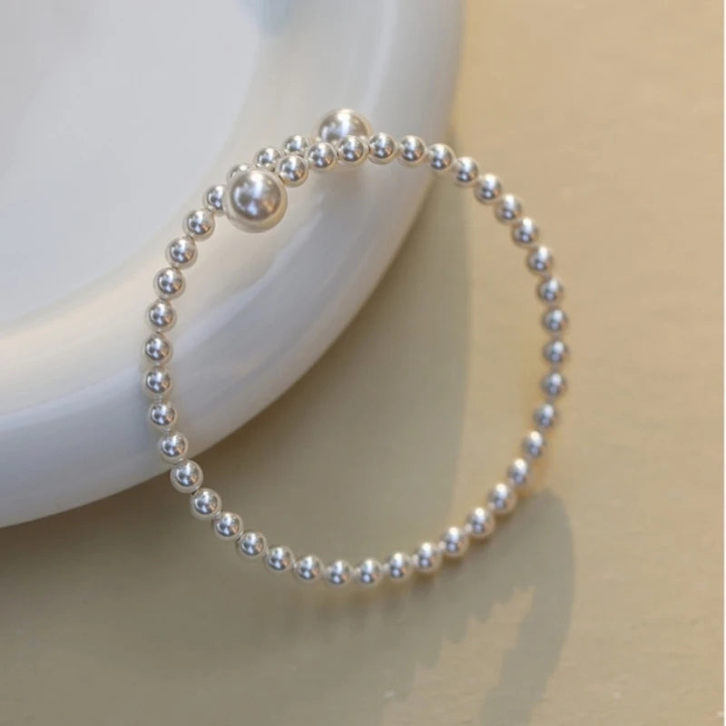 French Vintage Pearl Acrylic Ball Cuff Bracelet