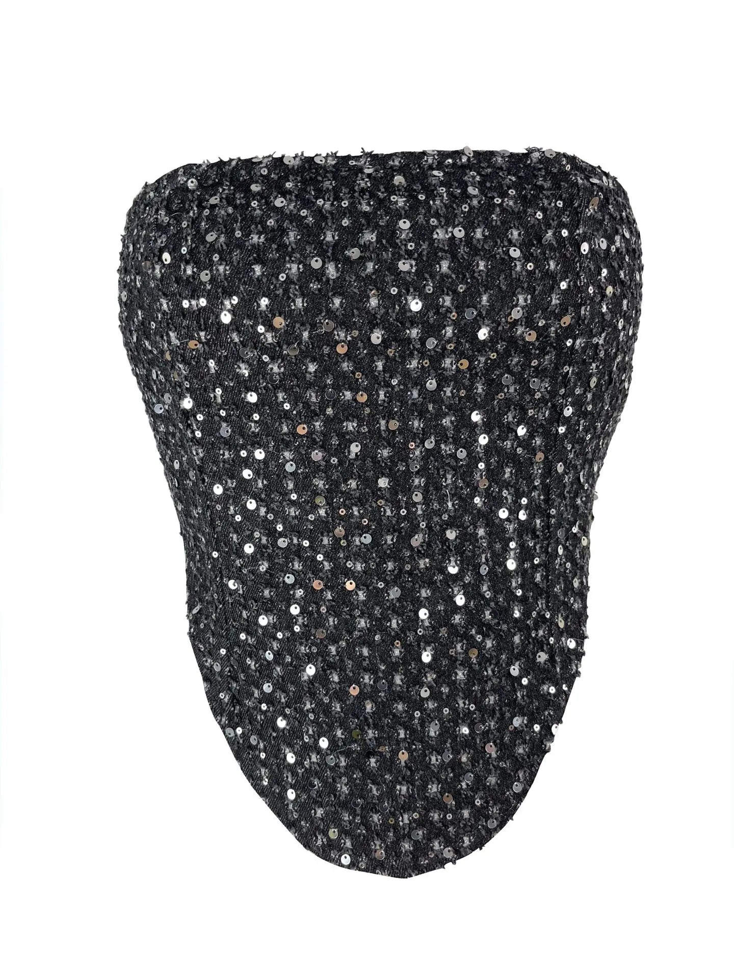 Sexy Sequins Women Denim Tweed Two Piece Dress Sets 2025 Summer Fashion Strapless Top and Bodycon Mini Skirt Female Club Outfits