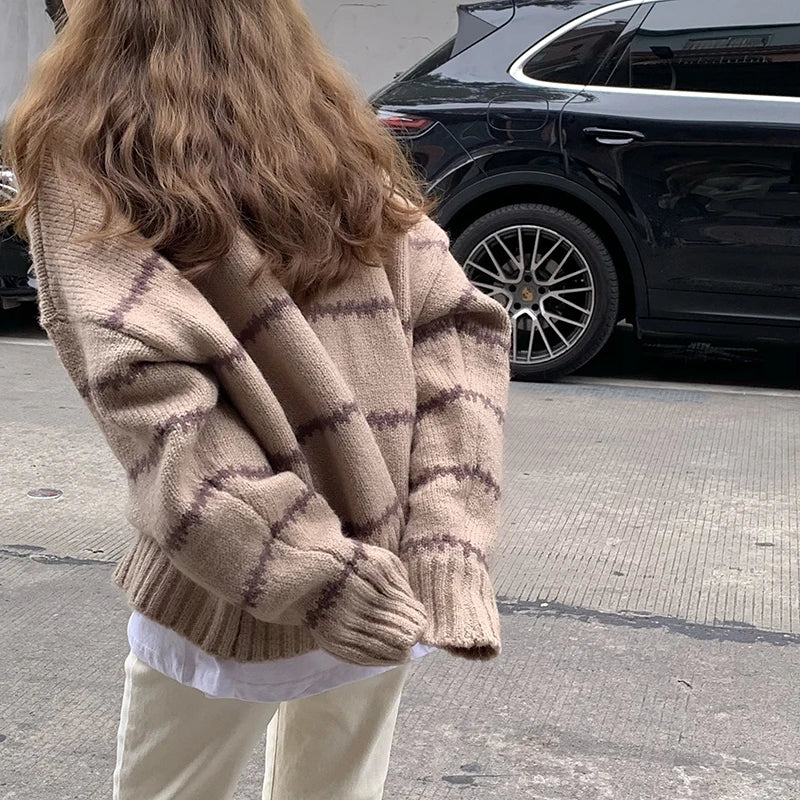 Women’s Striped O-Neck Knitted Sweater