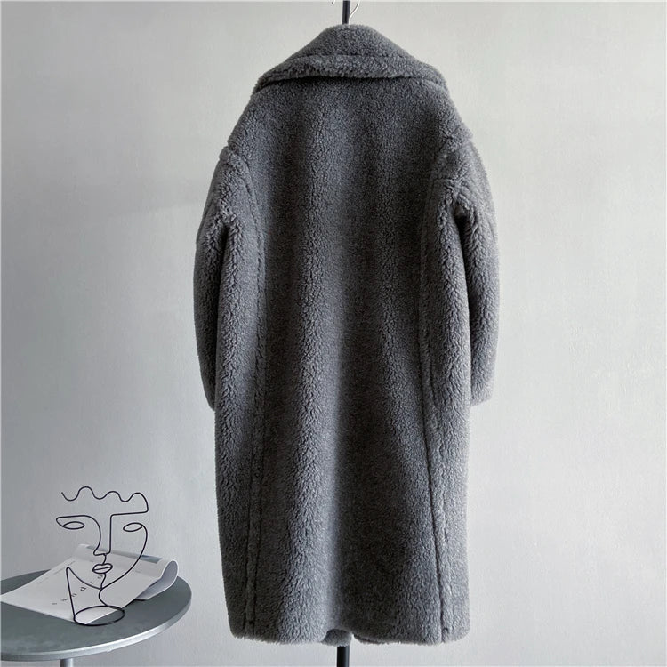 Winter Jacket Women Long Coat  Wool Woven Fabric Thick Warm