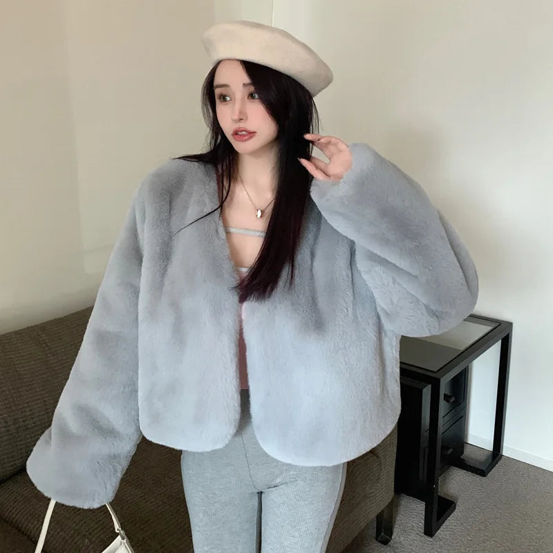 Korean Style Short Thickened Eco-Friendly Faux Fur Coat