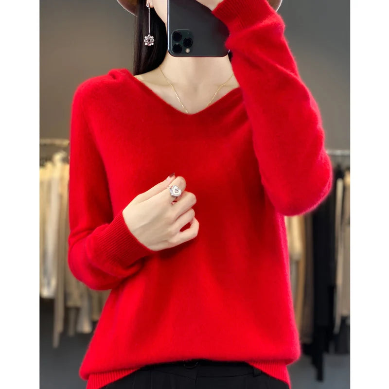 100% Merino Wool V-Neck Hoodie for Women