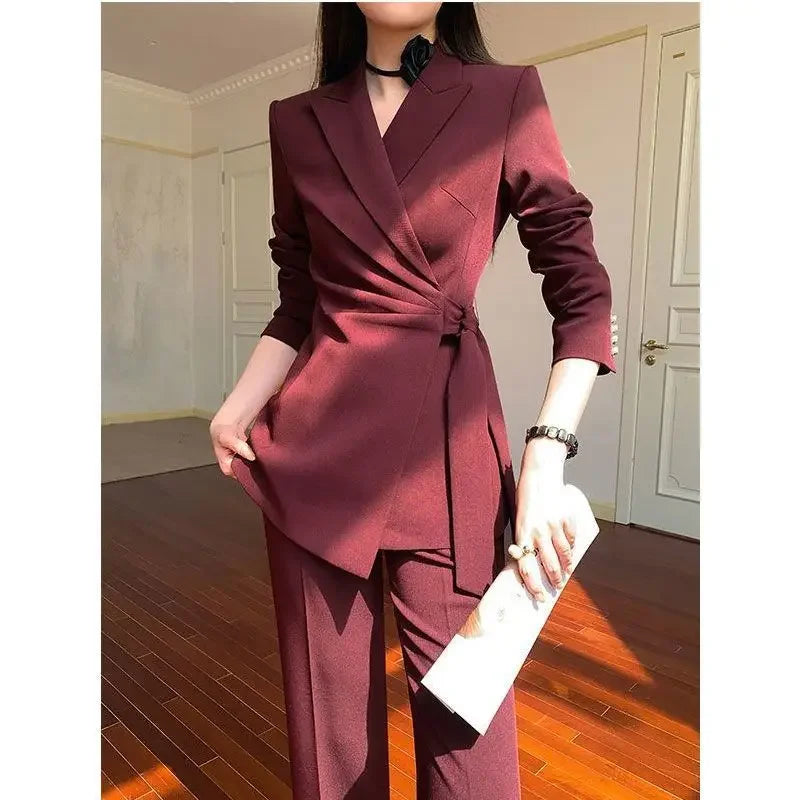 Ankela Red Suit Set Women's Spring Autumn New Butterfly Knot Popular This Year Casual Style Fashionable Chinese Style Suit