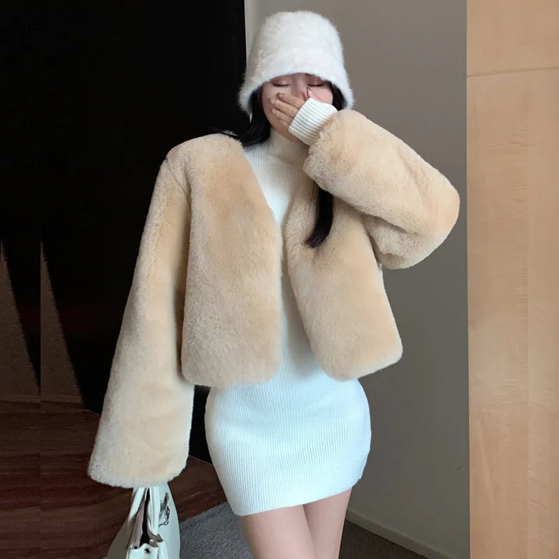 Korean Style Short Thickened Eco-Friendly Faux Fur Coat