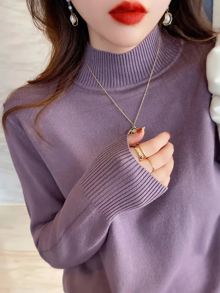 Chic Turtleneck Knitted Sweater for Women