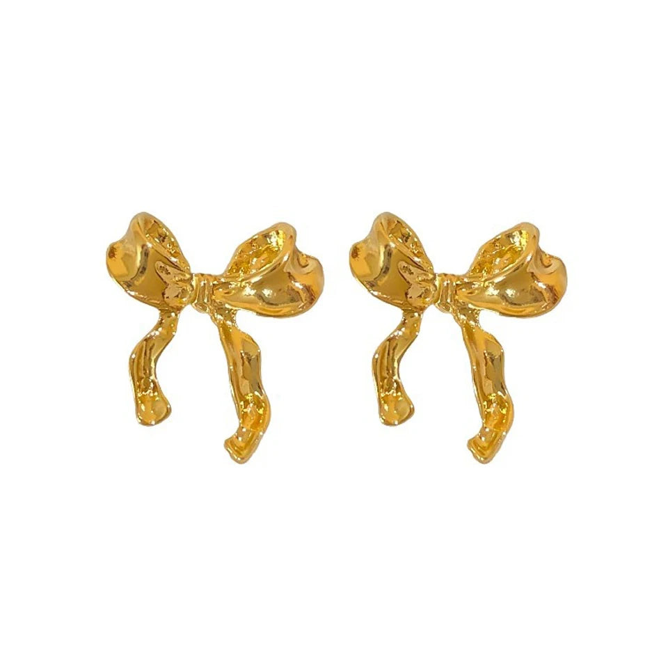 Gold Ribbon Bow Knot Earrings