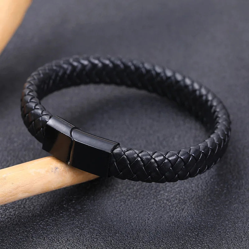 Men's PU Leather Magnetic Black Bracelet