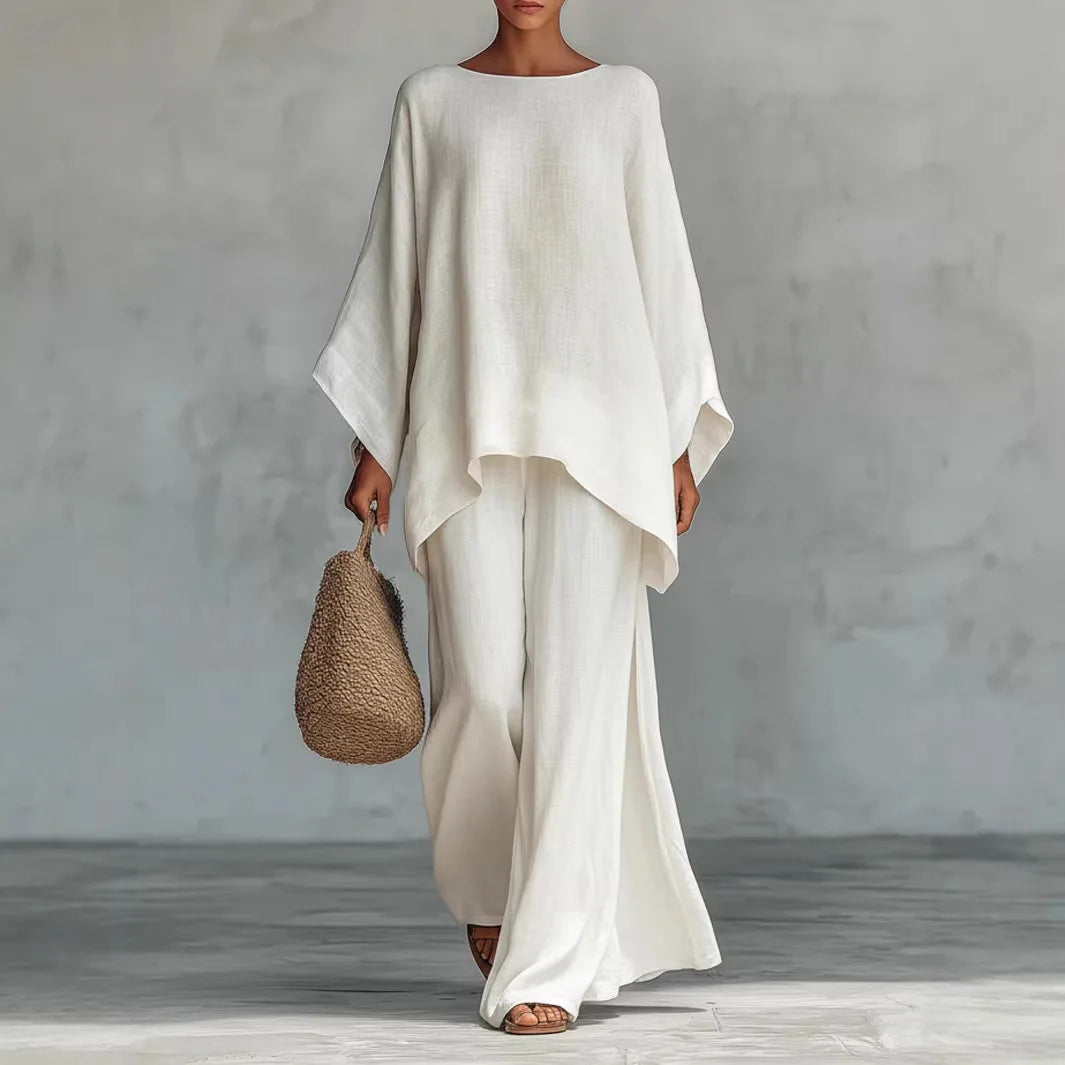 Spring New Fashion Linen Loose Long-sleeved Wide-leg Trousers