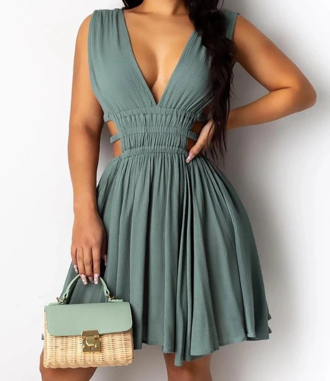 Dresses for Women 2024 Sexy Sexy Temperament Commuting High Waist Sleeveless V-Neck Solid Elegant Party Mini Bodycon Dress