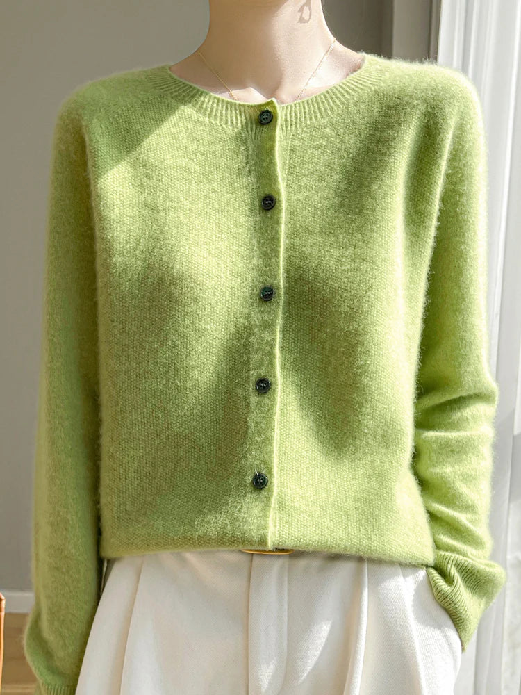 ADDONEE Women's Merino Wool O-Neck Cardigan
